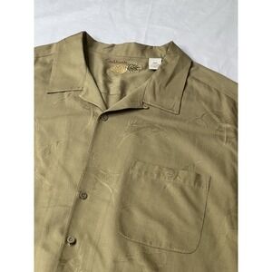 Caribbean Men's Green Olive Hawaiian Button Down Shirt Fish Pattern Short Sleeve